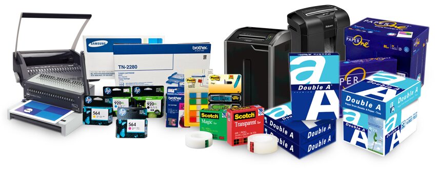 Déchiqueteuse, relieuse, toner et papier